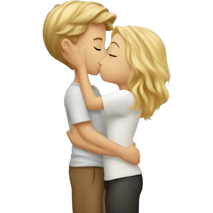 Blonde girl kissing a brown hair boy emoji