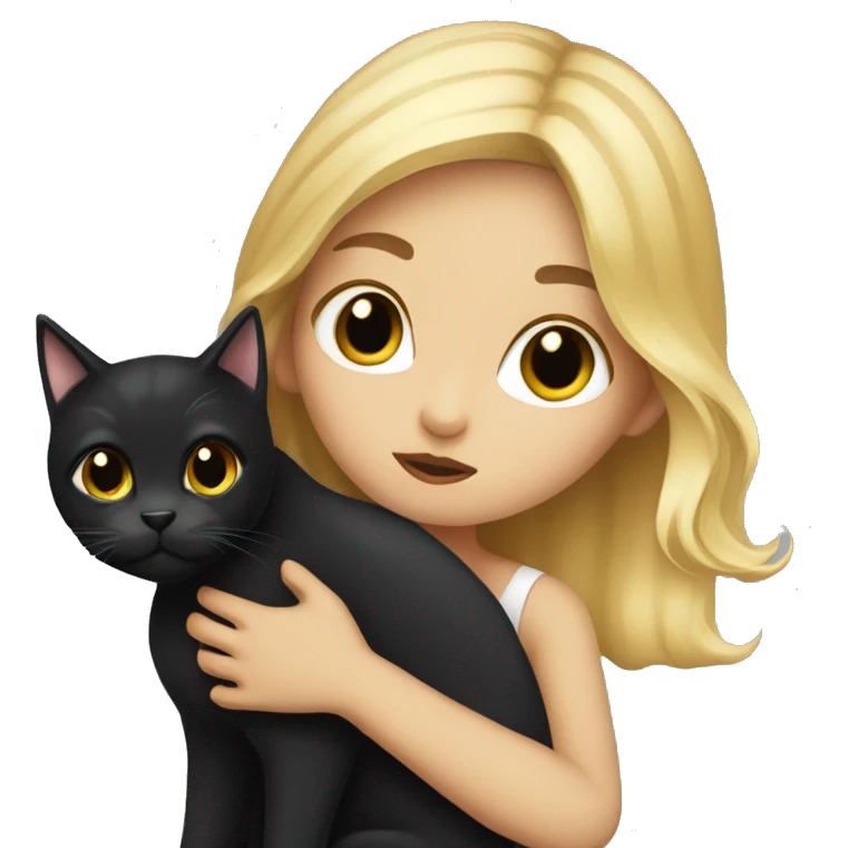 Blonde girl kissed black cat  emoji