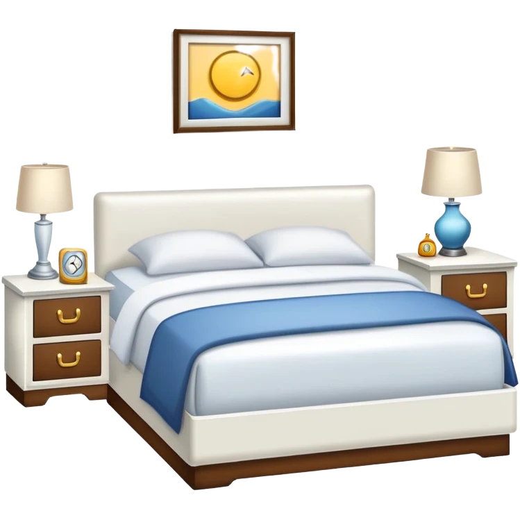 bedroom with white walls, bed, nightstand and dresser emoji