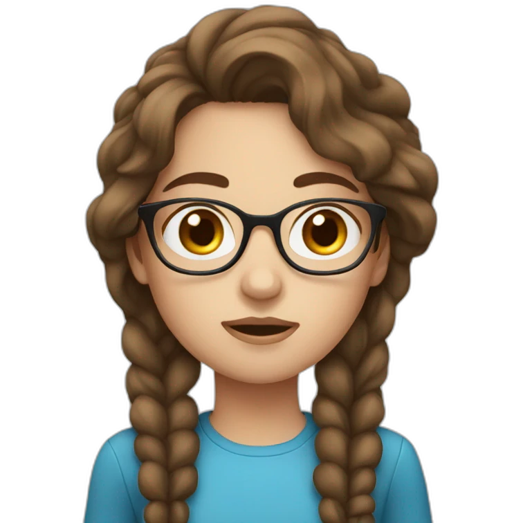 tired girl with brown hair, blue eyes and glasses emoji
