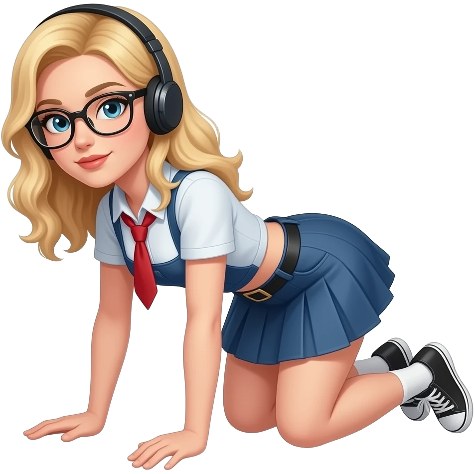blonde woman on all fours in nerd outfit emoji