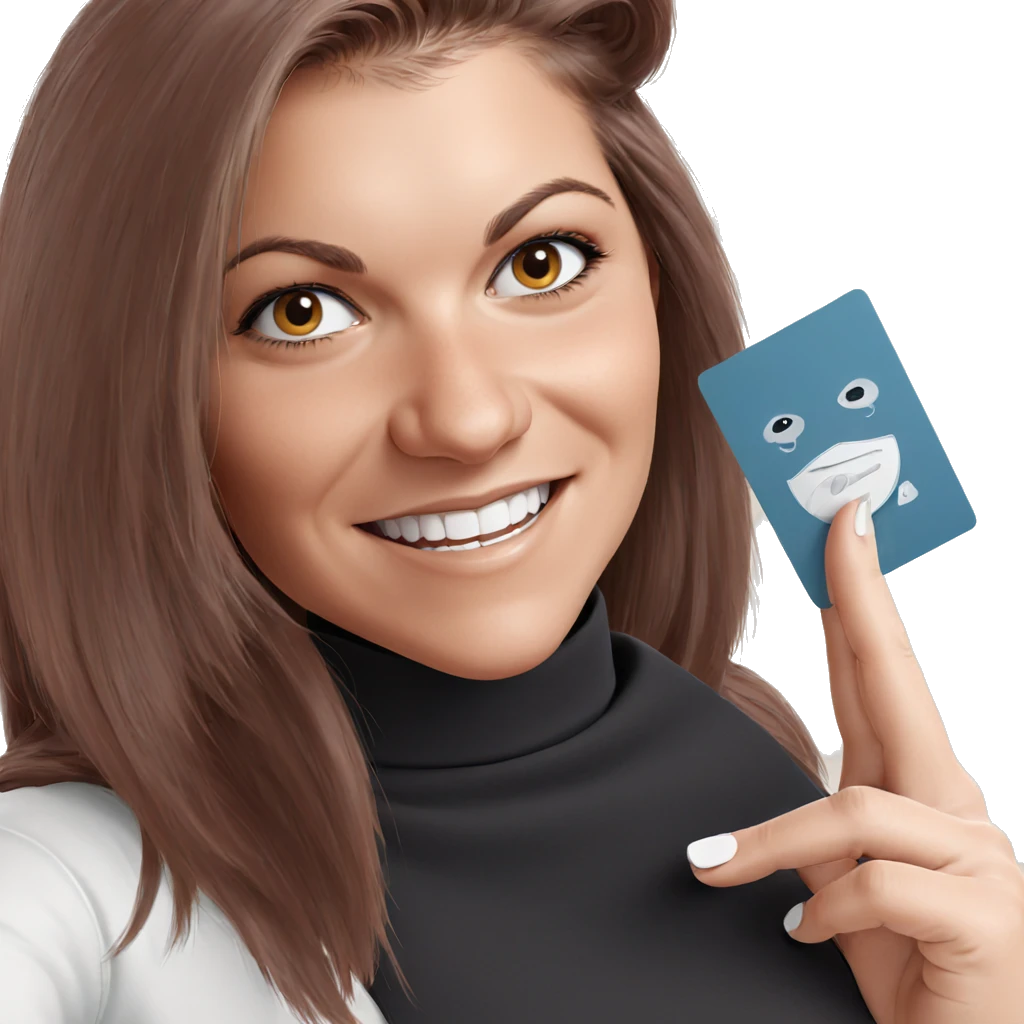 smiling girl with card emoji