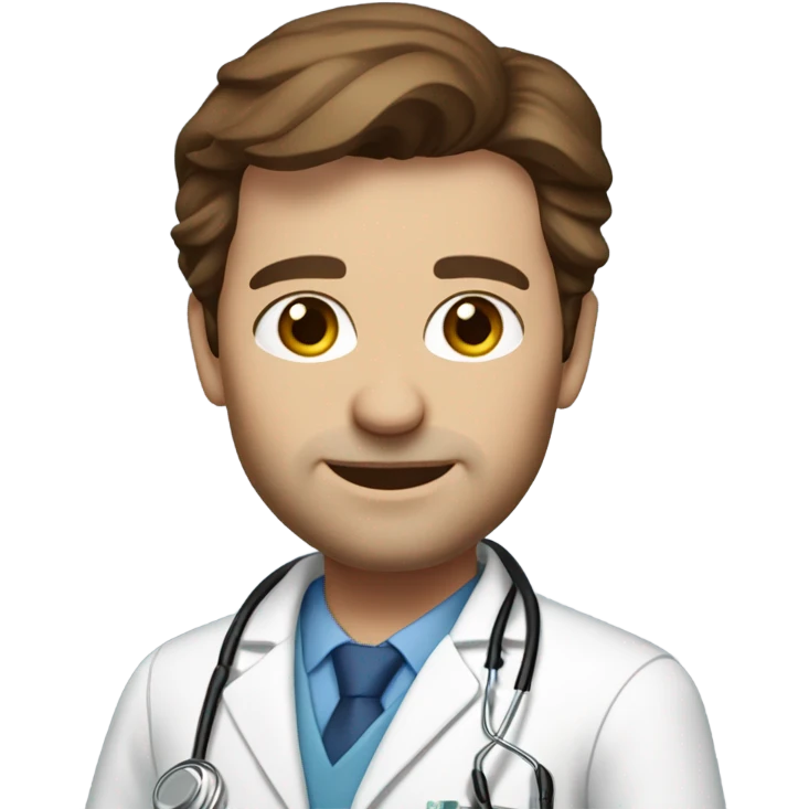 A brown haired blue eyed doctor mid 40s medium build emoji