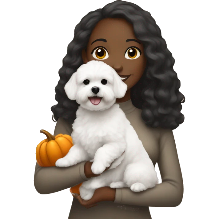 Black woman with a white maltipoo wishing a happy Thanksgiving  emoji