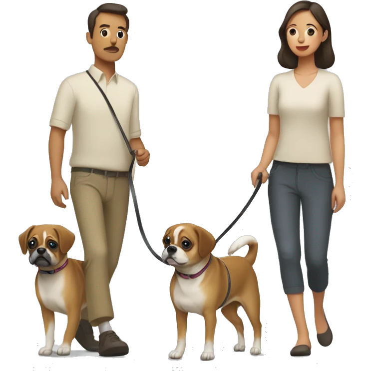 Mid 30s filipina walking two pugaliers on leash emoji