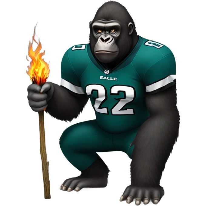 Gorilla wearing an eagles jersey lighting a fire emoji