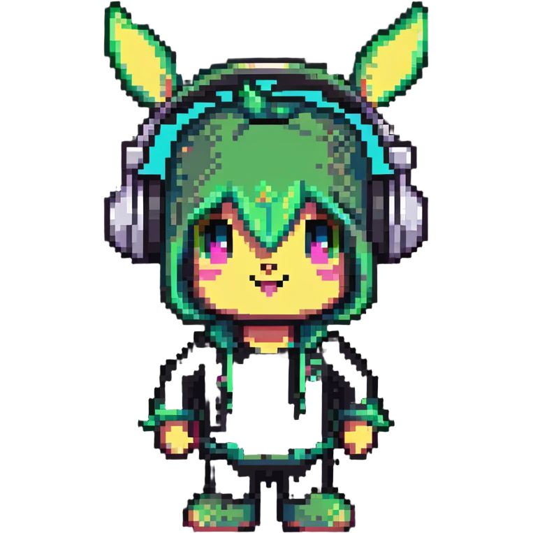 Sprunki character from Incredibox, pixel art mascot with headphones emoji