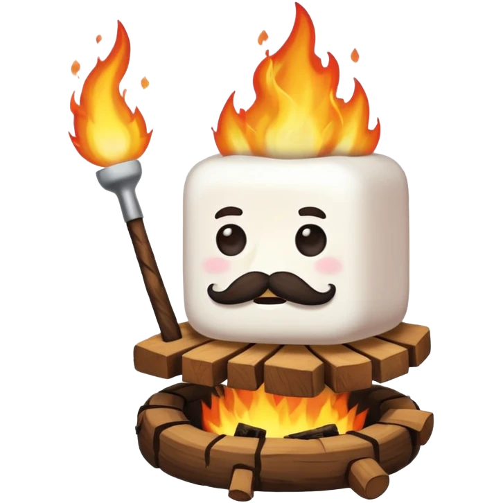 marshmallow on firem with mustache emoji