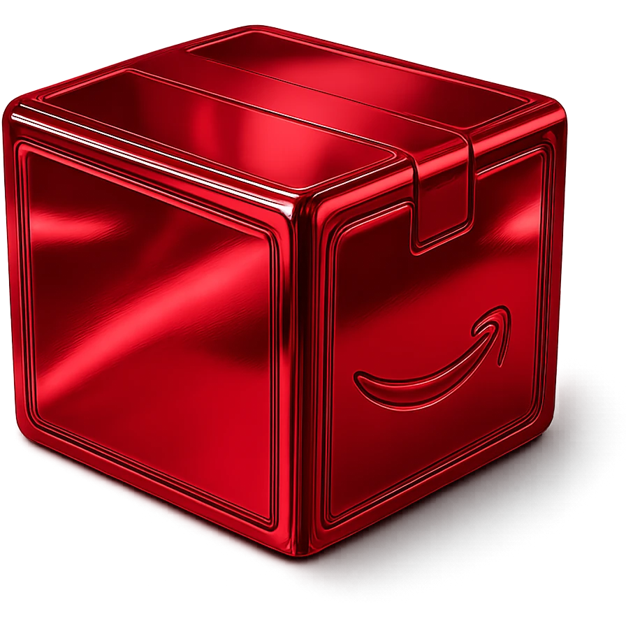 Add a specular layer with color #C31F3F to the chrome package box, keeping the metallic, shiny, modern look, and preserving the original shape and tape details. emoji