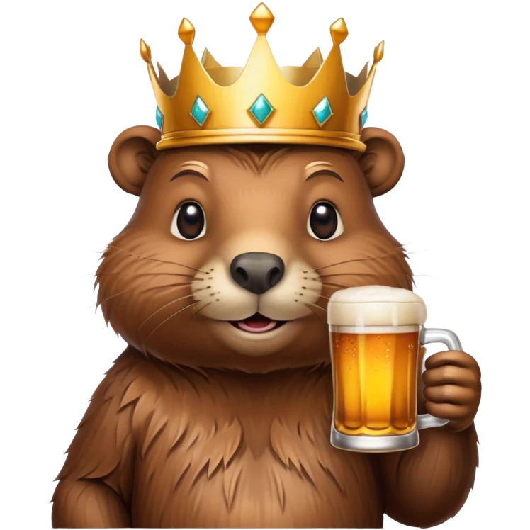 beaver with a crown on head holding a glass of beer emoji