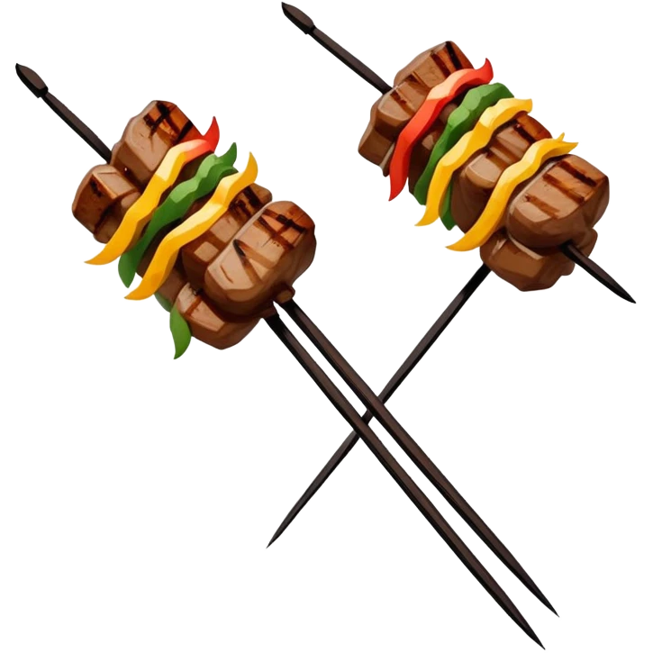 Inner Mongolia lamb skewers with cumin, simplified emoji style with bold outlines and bright colors, cartoon style grilled meat on sticks emoji