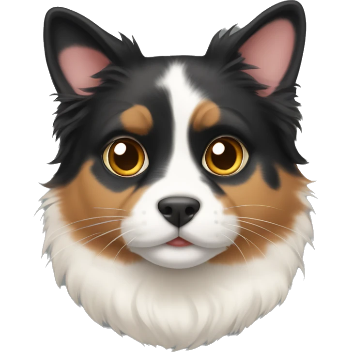 Fat calico cat with a black Australian shepherd  emoji