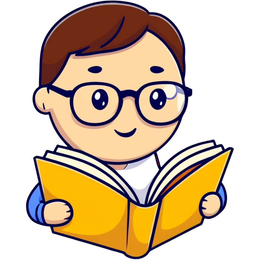 A cute language model token with glasses reading a book emoji