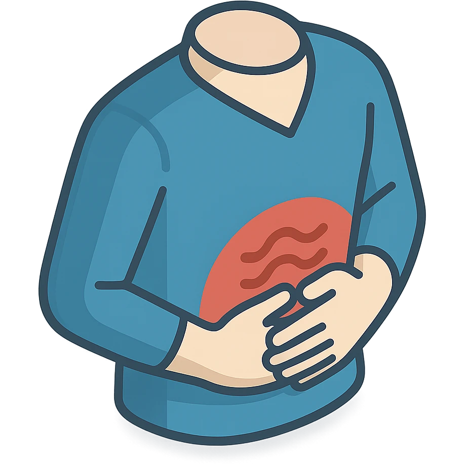 pain in stomach, torso in clothing, hands holding stomach, waves of pain, 2d isometric style, detailed shadows and highlights, no face and legs, only torso in clothing, stomach, hands and pain, transparent background emoji
