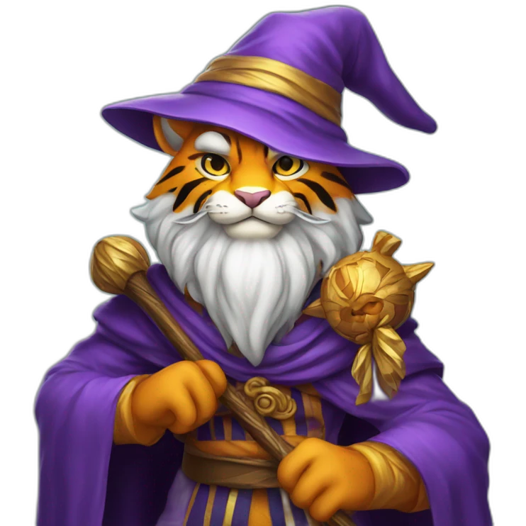 mature stern tiger wizard with staff emoji