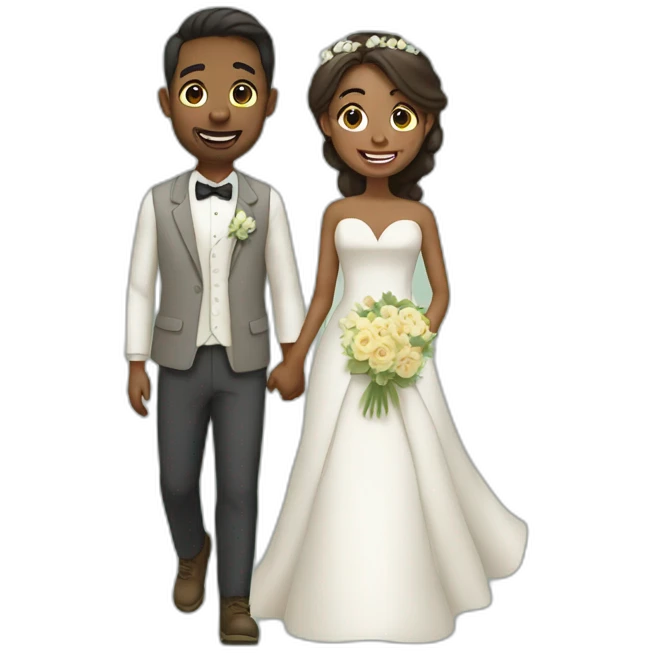 young couple trekking wedding emoji