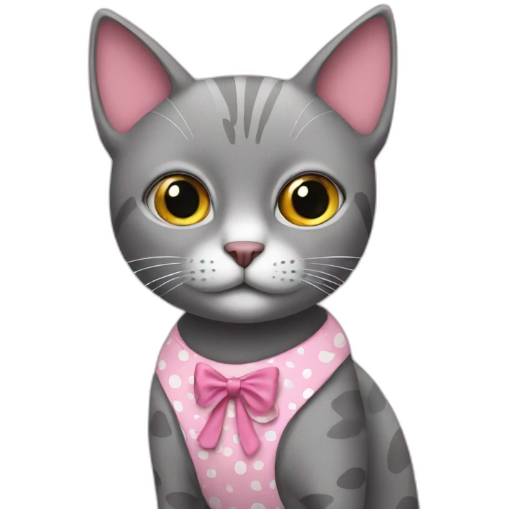 grey cat in pink dotted dress emoji