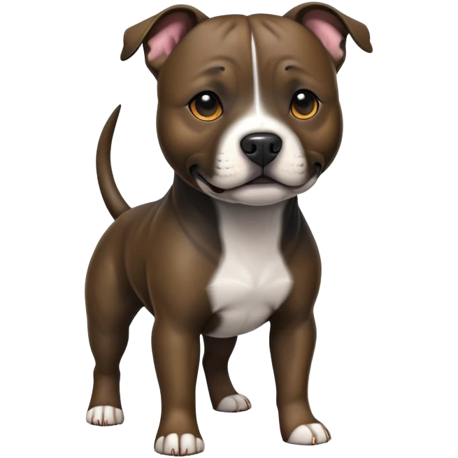 cinematic-[Staffordshire bull terrier]-realistic-full-body-standing-emoji,-tail-resting-loosely-beside-its-paws,-head-tilted-dramatically, -sleek-[dark solid brindle]-fur,-simplified-yet-realistic-focused-features,-highly-detailed,-glowing-with-an-almost-sarcastic-glow emoji