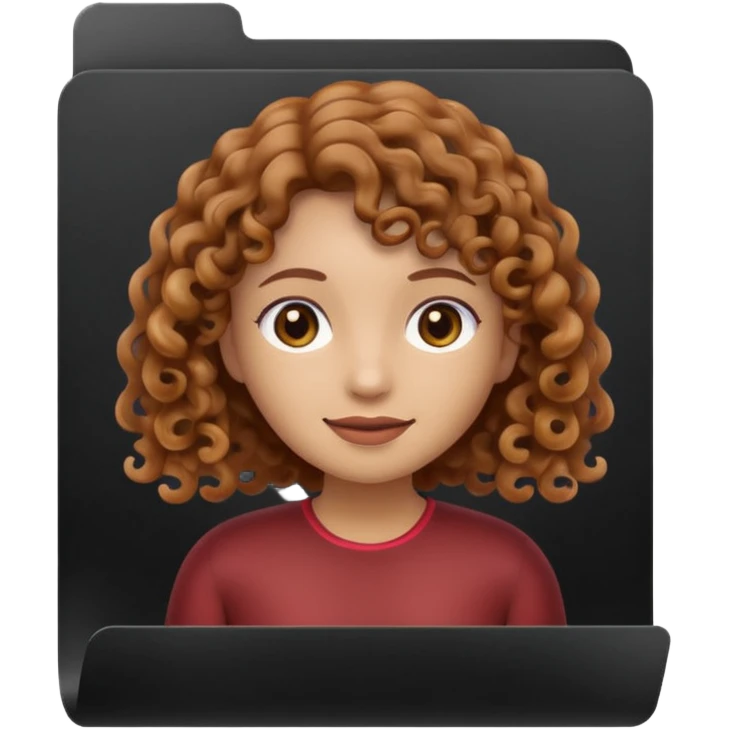 A **simple emoji-style icon** of a **black transparent plastic folder**, sleek and minimal, with **rounded corners**, subtle translucency, soft shading, and a **small logo of a canela-skinned girl with curly hair** on the front.
 emoji