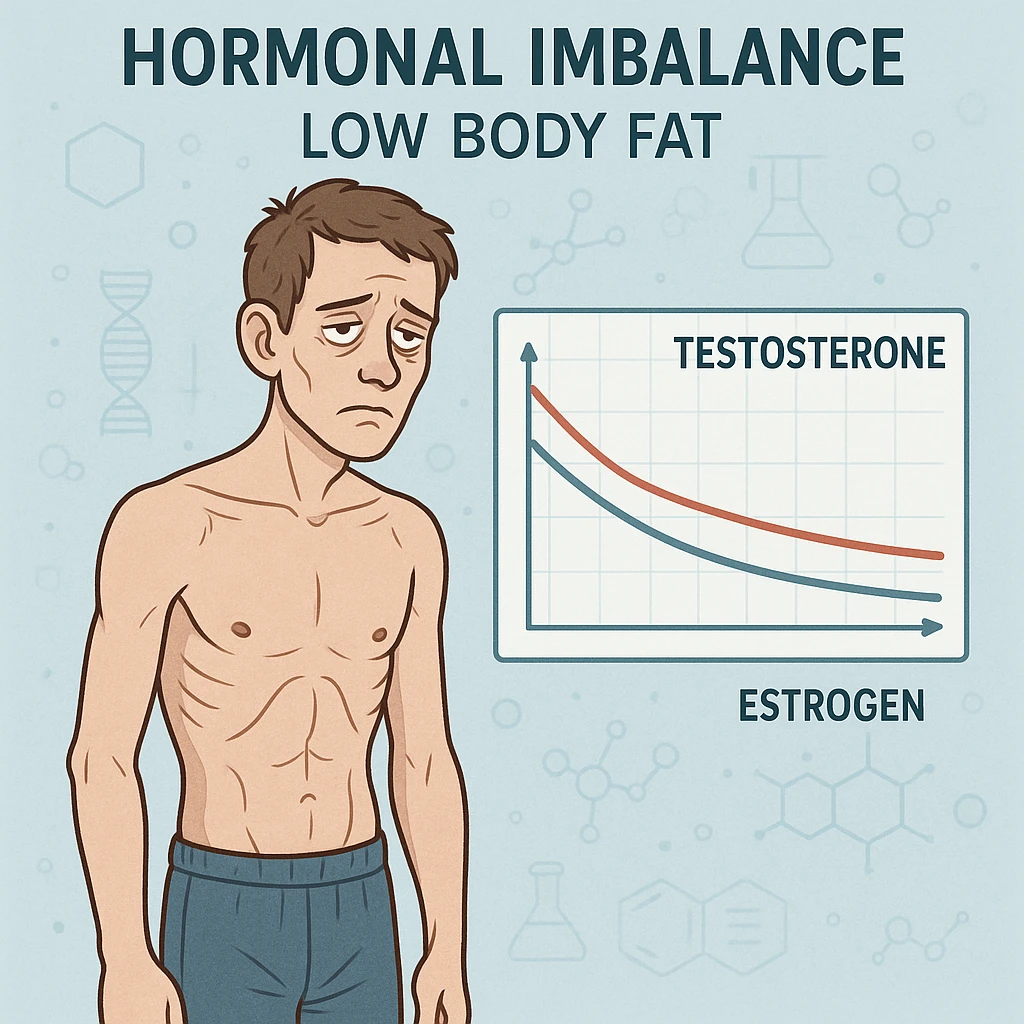 Uomo con squilibri ormonali a causa dei grassi bassi nel corpo e ha testosterone ed estrogeni bassi emoji