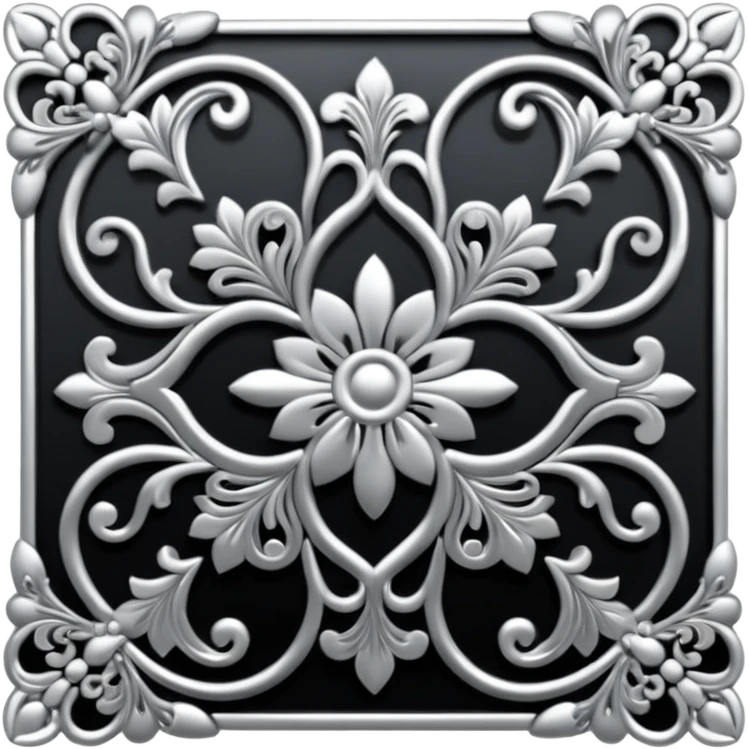 Black and silver filigree corner, 3D, extremely detailed design emoji