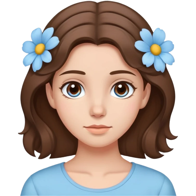 brunette girl with brown hair wearing pastel blue clothes with flowers in her hair emoji