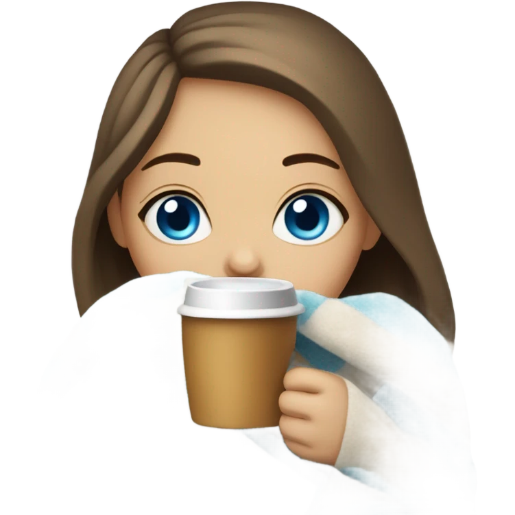 girl inside a blanket sipping coffee blue eyes emoji