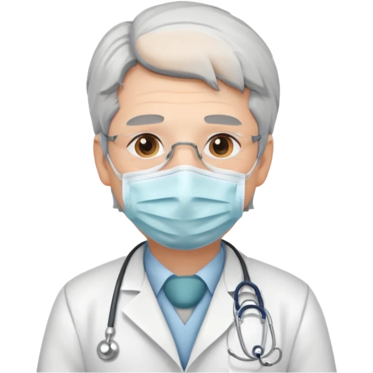 This is a cartoon-style avatar of a doctor with gray hair, wearing a face mask emoji