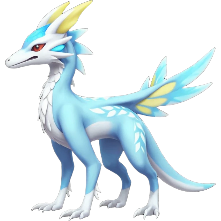 Colorful scaly flurry shiny bioluminescent translucent luminescent neon pastel bright pale Latias-Sergal-Vernid-Silvally-Renamon-Zeraora-Bastet-Fakémon-hybrid-fusion-creature, full body emoji