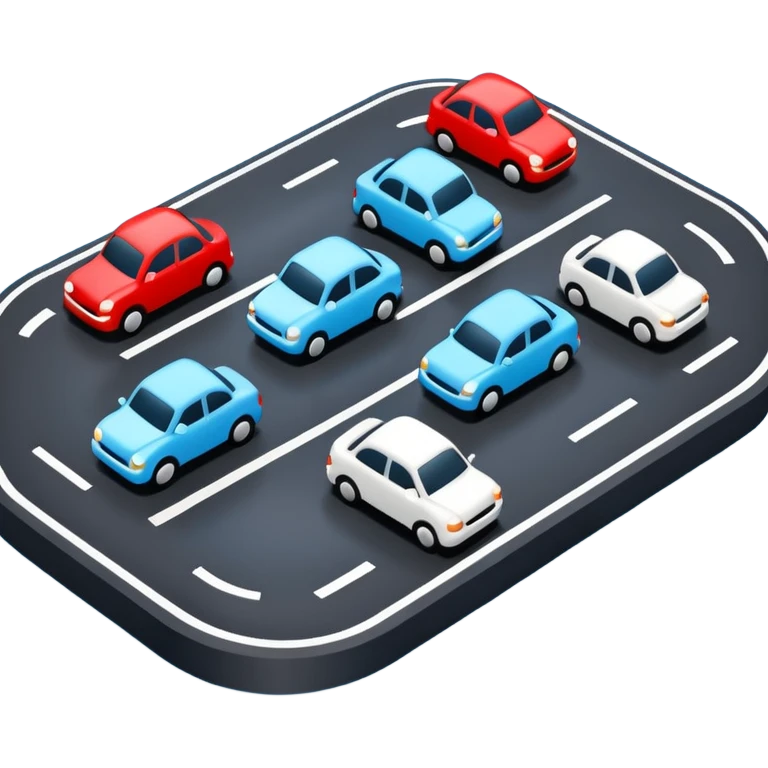 3D traffic icon, simple cars on road, traffic jam concept, smooth rounded shapes, minimal 3D style, blue white and black colors, small red accents for alerts, Waze style, clean design, no background
 emoji