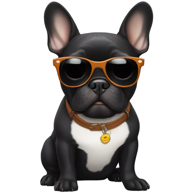 Black French bulldog wearing sunglasses emoji