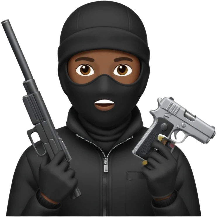 A black man wearing a ski mask holding a gun emoji