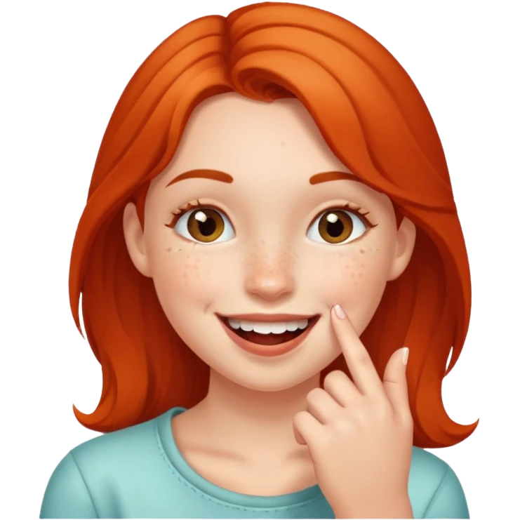 a girl smiling and bitting her finger emoji
