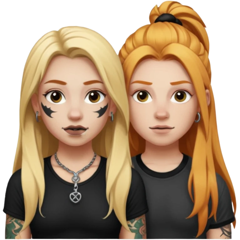 girl with long blonde hair, black tattoos and a septum piercing next to an athletic ginger girl a septum piercing emoji