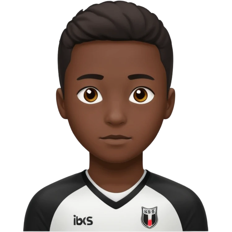 A dark-skinned boy, aged 15 and 16, is wearing a Besiktas jersey, black and white. emoji