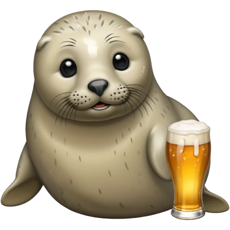 создай серого тюленя с пивом  emoji