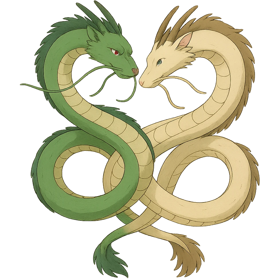 two intertwined serpents ghibli style illustration emoji