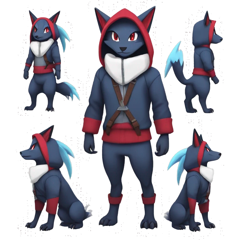 Cool Edgy Zoroark-Absol-Zangoose-Sneasel-Quilava with a collar and hoodie-sweater and harness on, full body emoji
