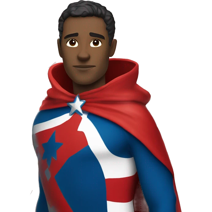 Emoji of Homelander from ‘The Boys’ series. USA flag-inspired costume with cape (red, blue, white). Confident, slightly menacing expression. emoji