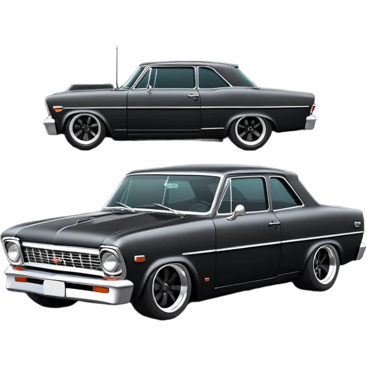 futuristic stealthy black metallic 1965 Chevy Nova SS street rat rod  retro modded emoji
