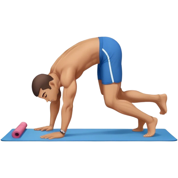 buff man blue shorts doing plank exercise on yoga mat emoji