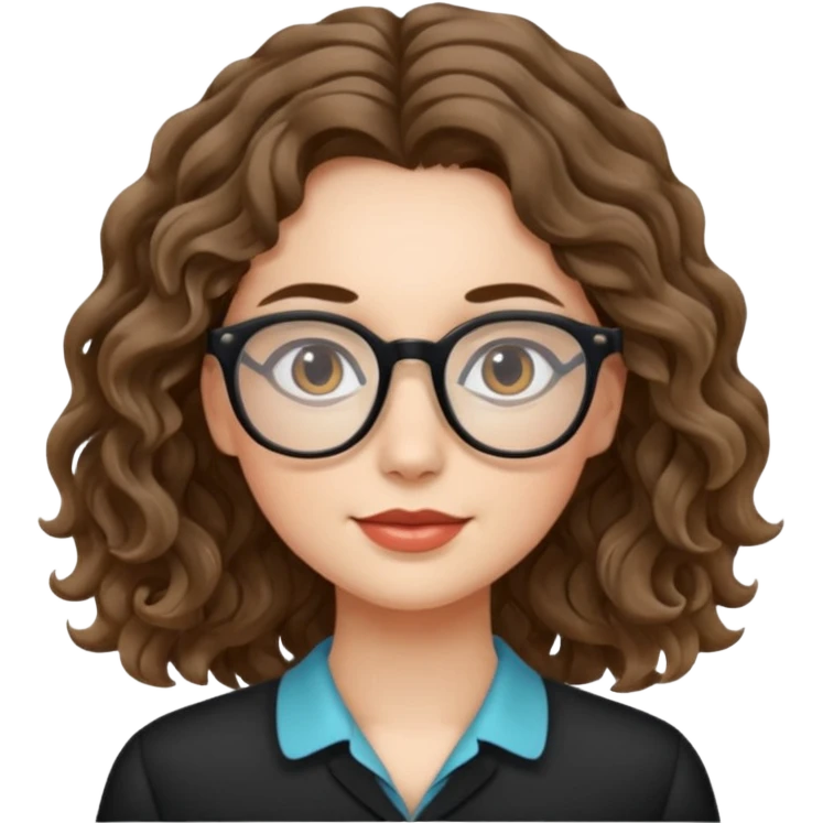 une belle personne avec beaucoup de details, des lunettes, des cheveux ondulé emoji