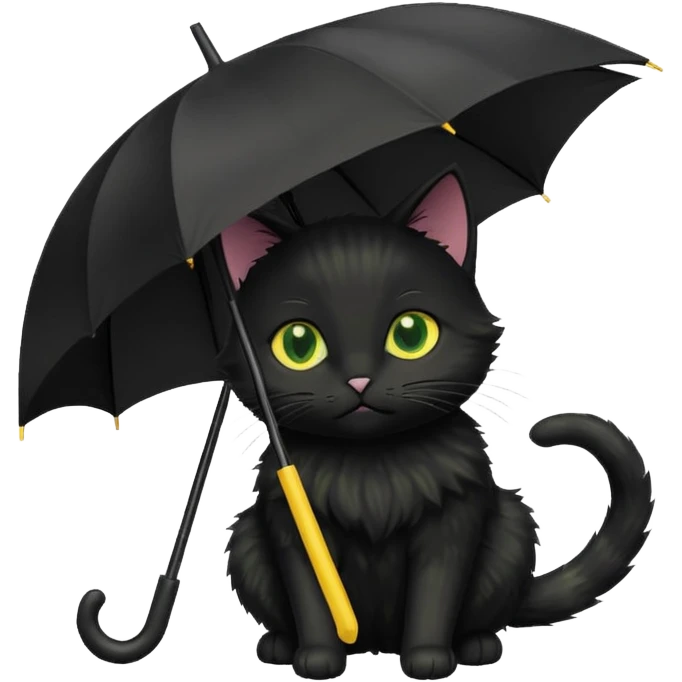 black cat is holding a yellow umbrella. emoji