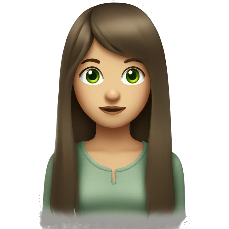 girl with long brown hair with bangs and green eyes emoji
