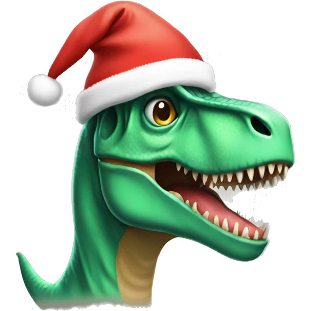 T rex with Christmas hat emoji