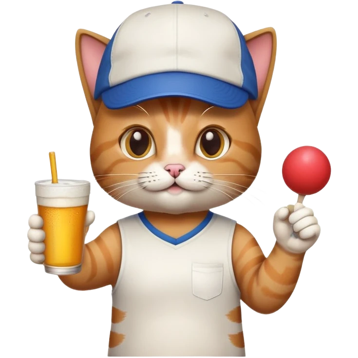cat with a backwards cap, holding a ping pong ball and cup, beer pong college party emoji