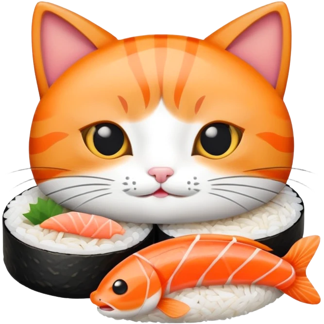 Cat as a sushi with rice and salmon emoji