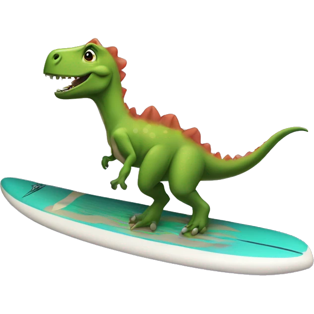 A dinosaur on a surfboard wearing a tutu emoji