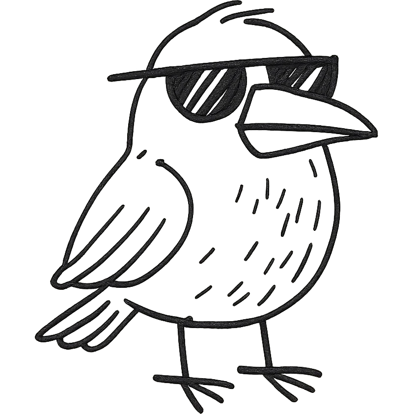 black bird with sunglasses and orange beak emoji