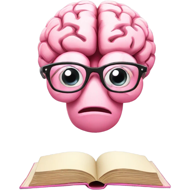 Pink brain with glasses reading a book emoji